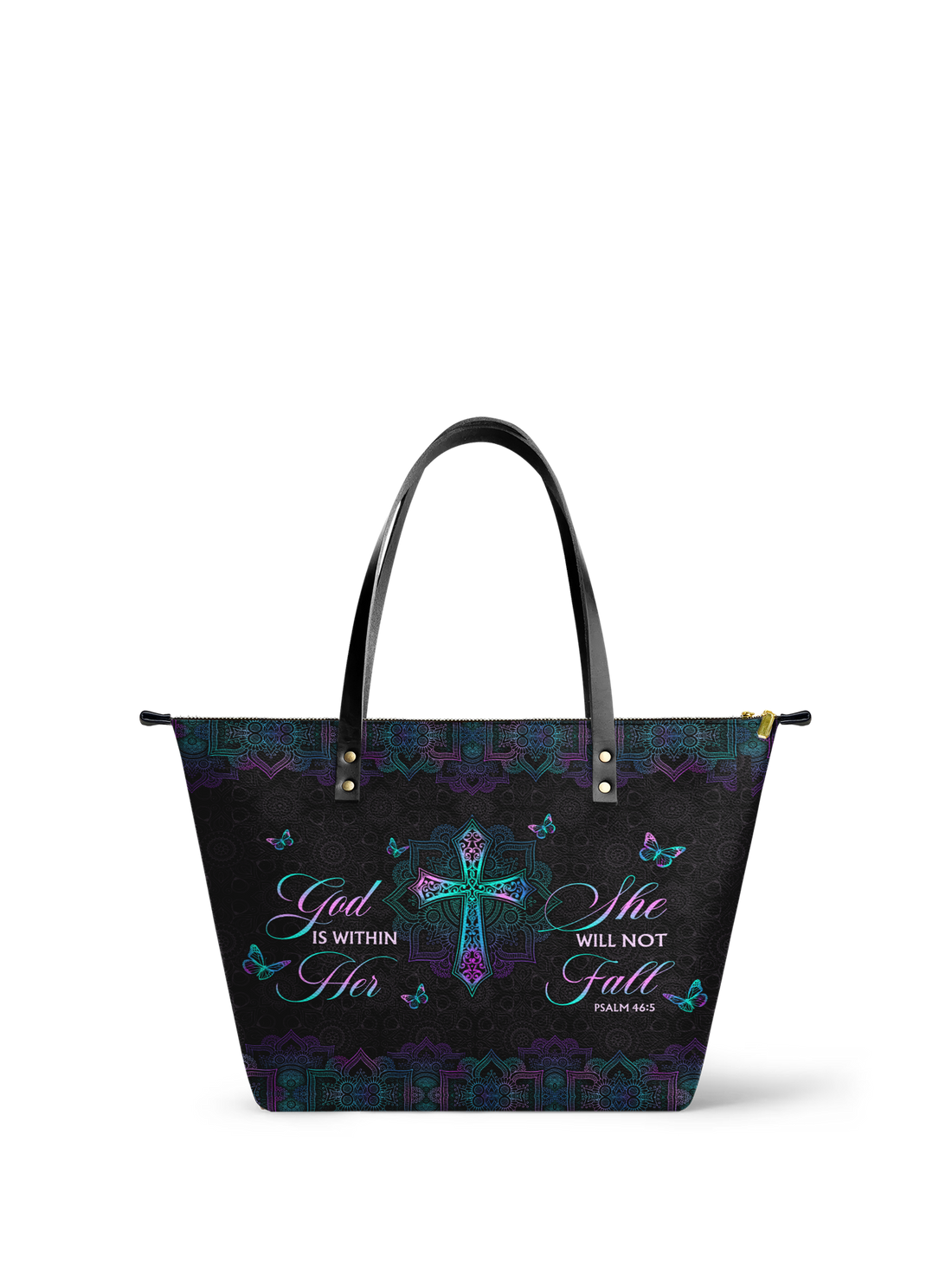 "Unshaken" - Psalm 46:5 Leather Tote Bag – Christian apparel for women – Premium Vegan Leather
