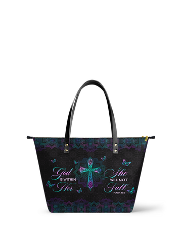 "Unshaken" - Psalm 46:5 Leather Tote Bag