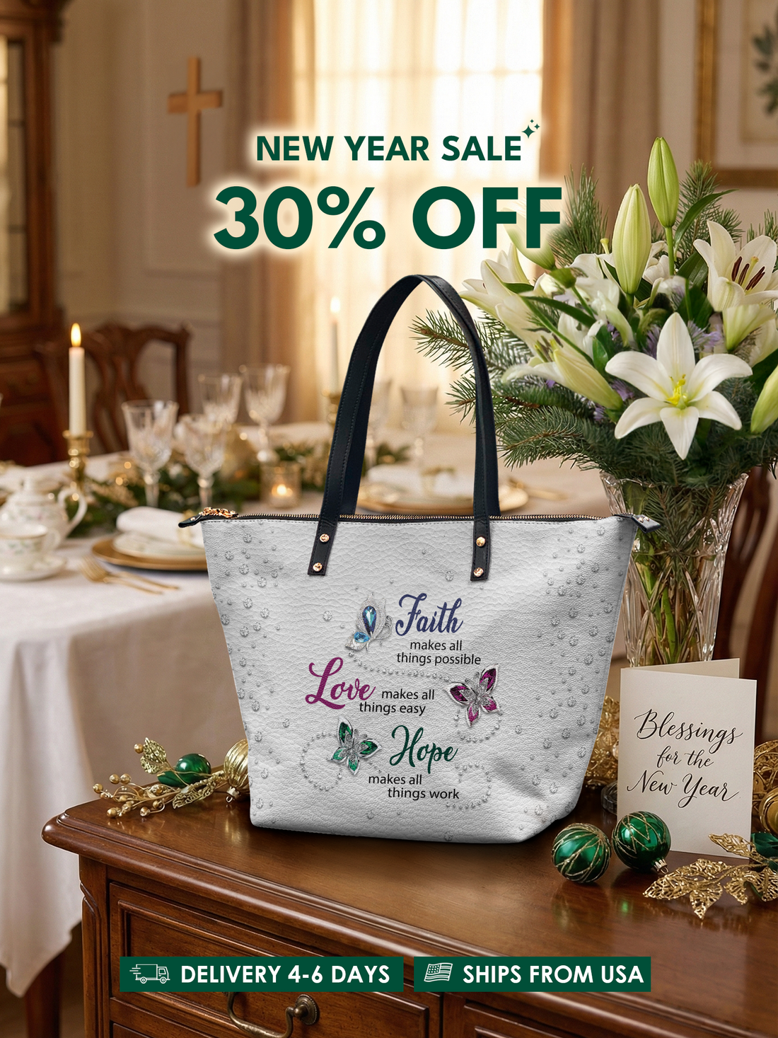 "Virtue" Leather Tote Bag – Christian apparel for women – Premium Vegan Leather