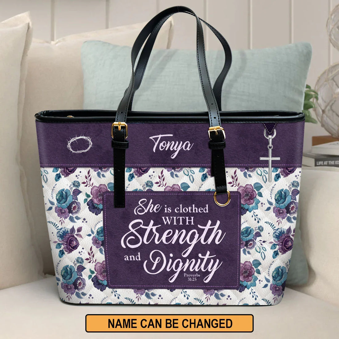 Personalized Christian Handbag - She Is Clothed With Strength and Dignity