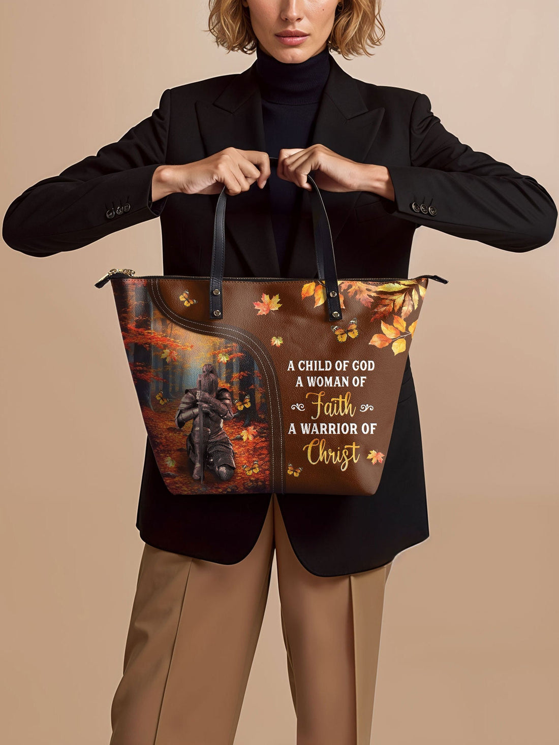 "Warrior" Leather Tote Bag – Christian apparel for women – Premium Vegan Leather