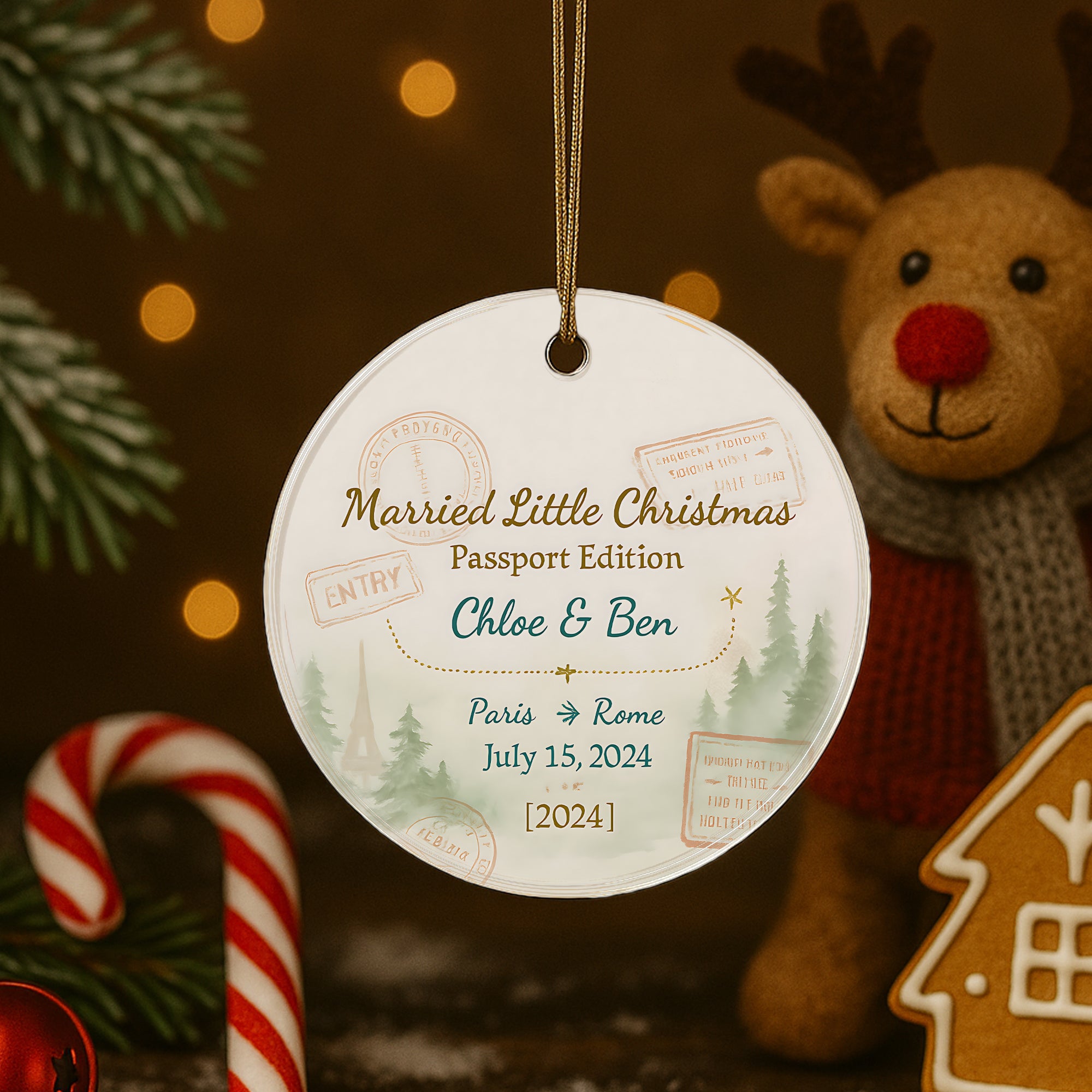 Personalized Married Little Christmas Ornament, Newlywed Passport Edition Gift, Couple Travel Keepsake|ONM83