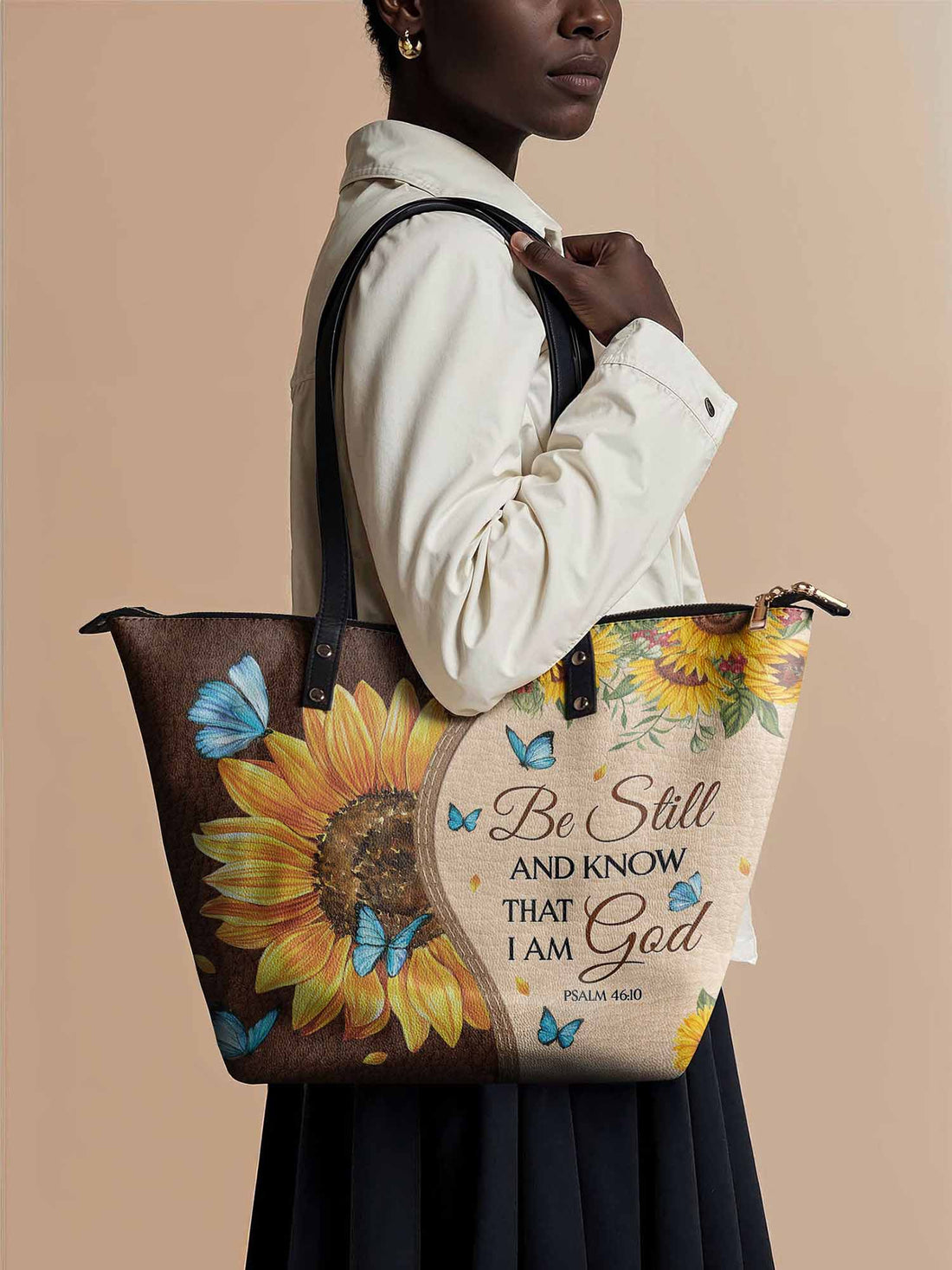 Presence - Psalm 46:10 Leather Tote Bag Deal – Christian apparel for women – Premium Vegan Leather