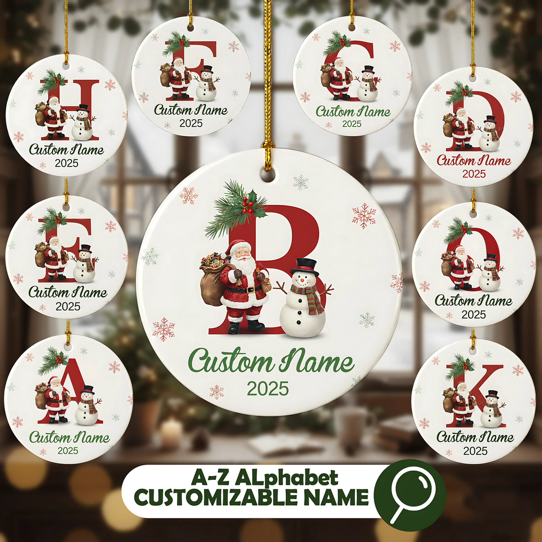 Custom Letter Ornament 2025 Personalized Alphabet Christmas Ornament A–Z Santa & – personalized Christian ornament – Circle
