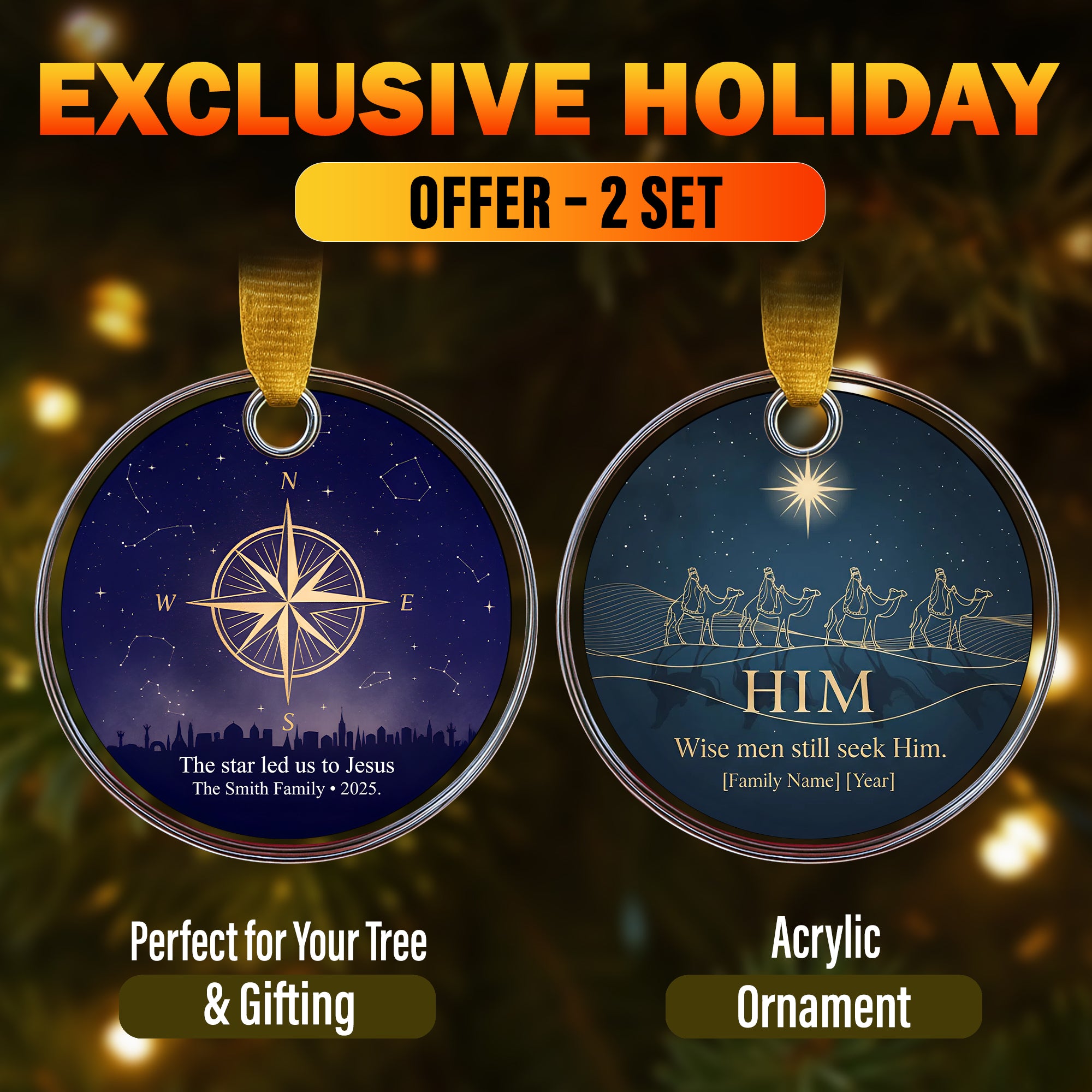 Christian Christmas Ornament Set 2025, The Star Led Us To Jesus & Wise Men Still Seek Him, Religious Acrylic Ornament Gift for Family|ONMCB18