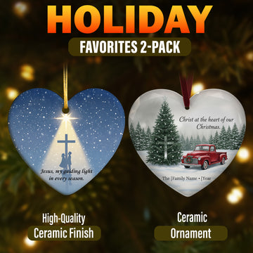 Christian Ornament Set 2 Pack – Jesus My Guiding Light & Christ at Heart of Christmas Ceramic Ornaments 2025|ONMCB20