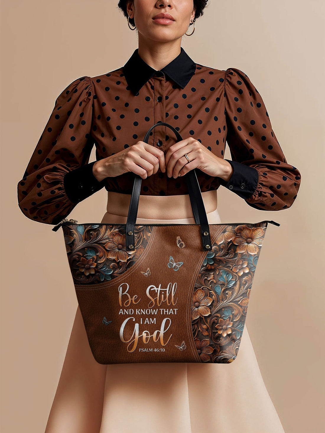 "Stillness" - Psalm 46:10 Leather Tote Bag – Christian apparel for women – Premium Vegan Leather