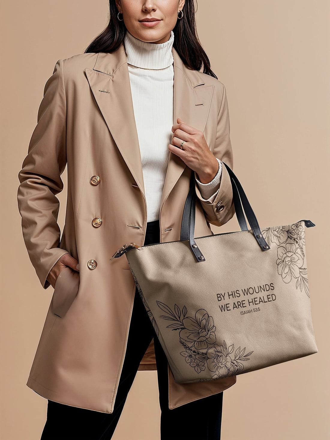 "Complete" - Isaiah 53:5 Leather Tote Bag – Christian apparel for women – Premium Vegan Leather