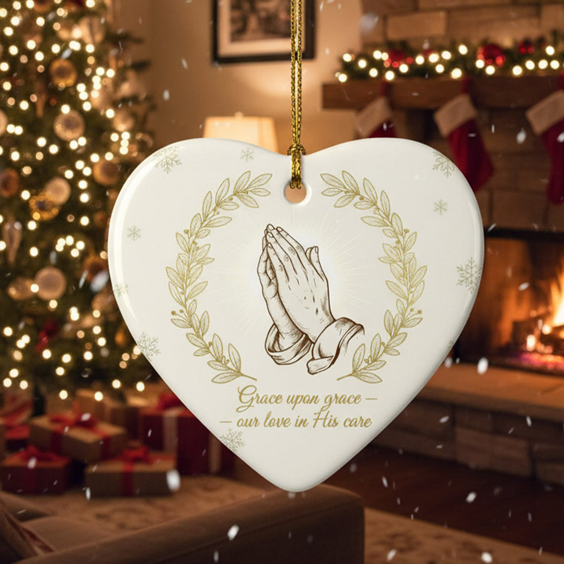 Grace Upon Grace Ornament,  Christian Heart Ceramic Ornament, Religious Christmas Decor, Faith Love Gift, Prayer Keepsake | Ornament110