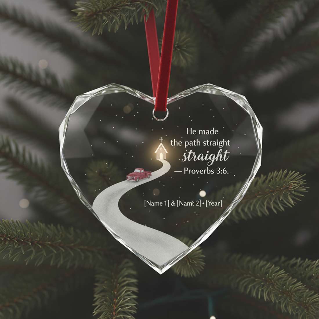 Personalized Christian Heart Ornament, Proverbs 3:6 Bible Verse Gift, Couple Car Ornament, Faith Love Keepsake, Wedding Decor|ONM81
