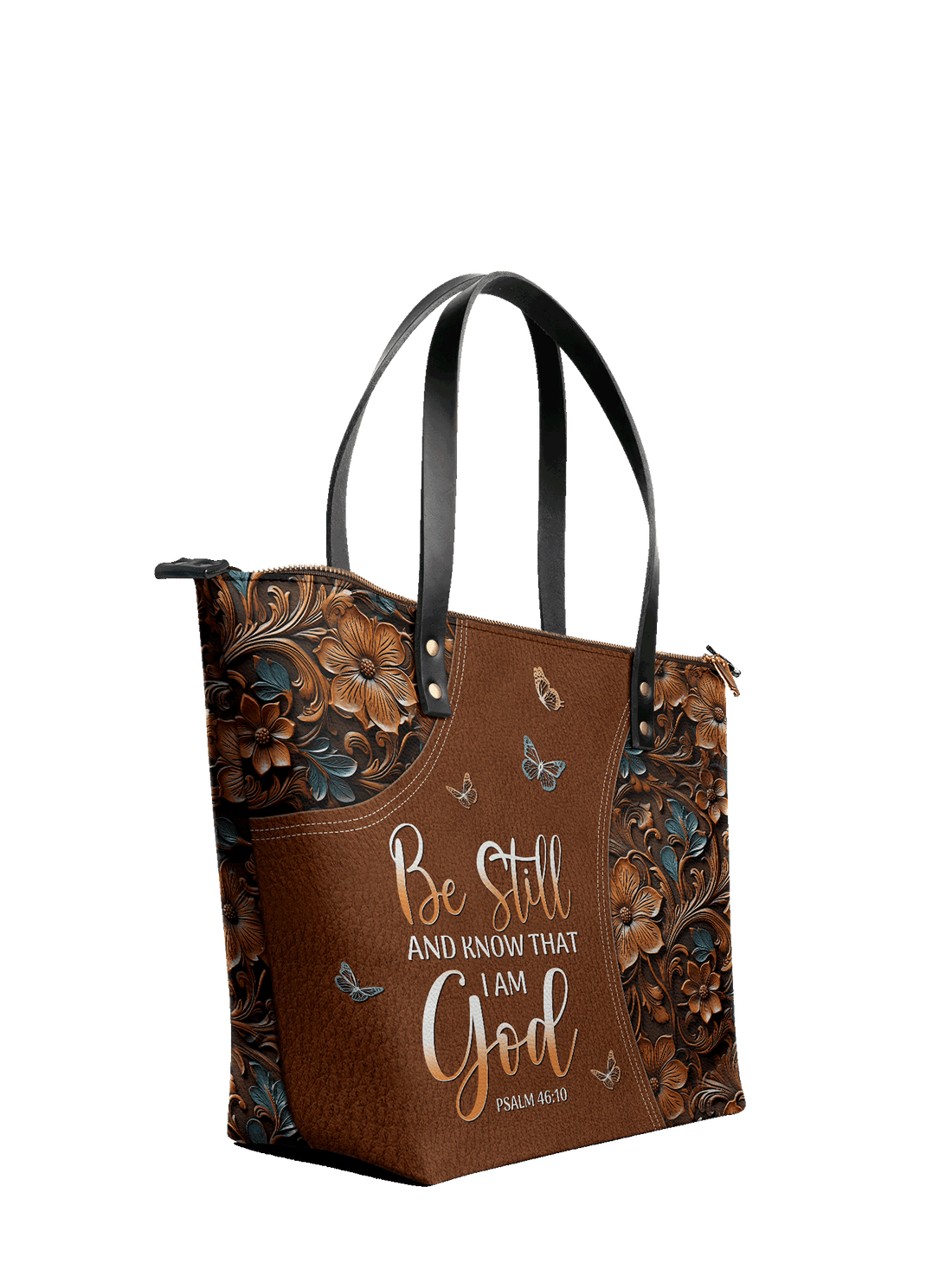 "Stillness" - Psalm 46:10 Leather Tote Bag – Christian apparel for women – Premium Vegan Leather