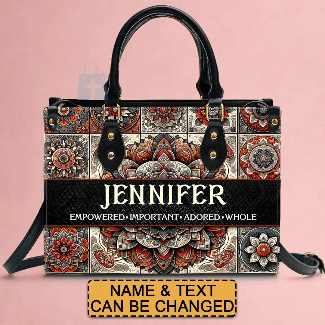 Personalized Mandala Leather Tote Bag - CHRISTIANARTBAG CABLTHB01170424. – Christian apparel for women – Leather Handbag M 11