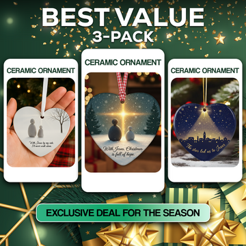 Combo Christian Christmas Ornaments 3 Pack – Jesus Guiding Light, Star of Bethlehem, Faith Ceramic Set|ONMCB17