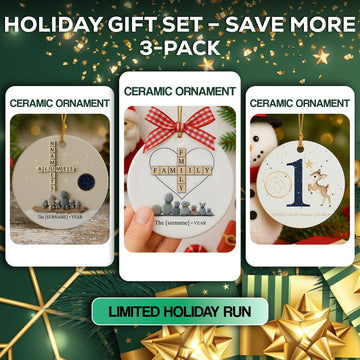 Personalized Family Ornament Set 3-Pack | Custom Name Puzzle & Baby’s First Christmas Ornaments | Holiday Ceramic Keepsake Gift 2025|ONMCB32