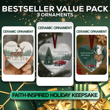 Handmade Christian Ornament Bundle – 3 Pack Ceramic Ornaments with Bible Verses, Ready to Gift, Faith Family Holiday Decor|ONMCB31