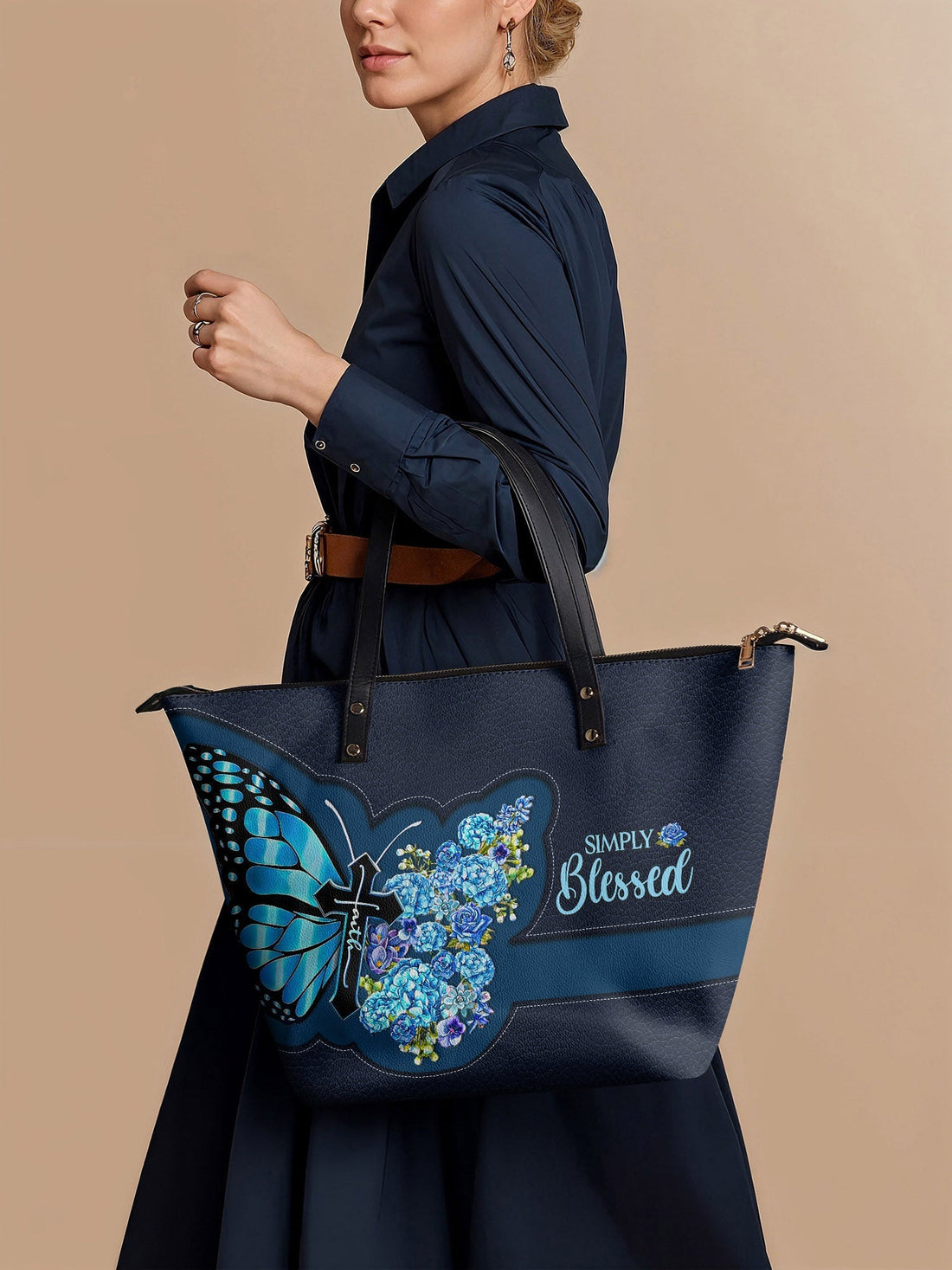 "Blessed" Leather Tote Bag – Christian apparel for women – Premium Vegan Leather