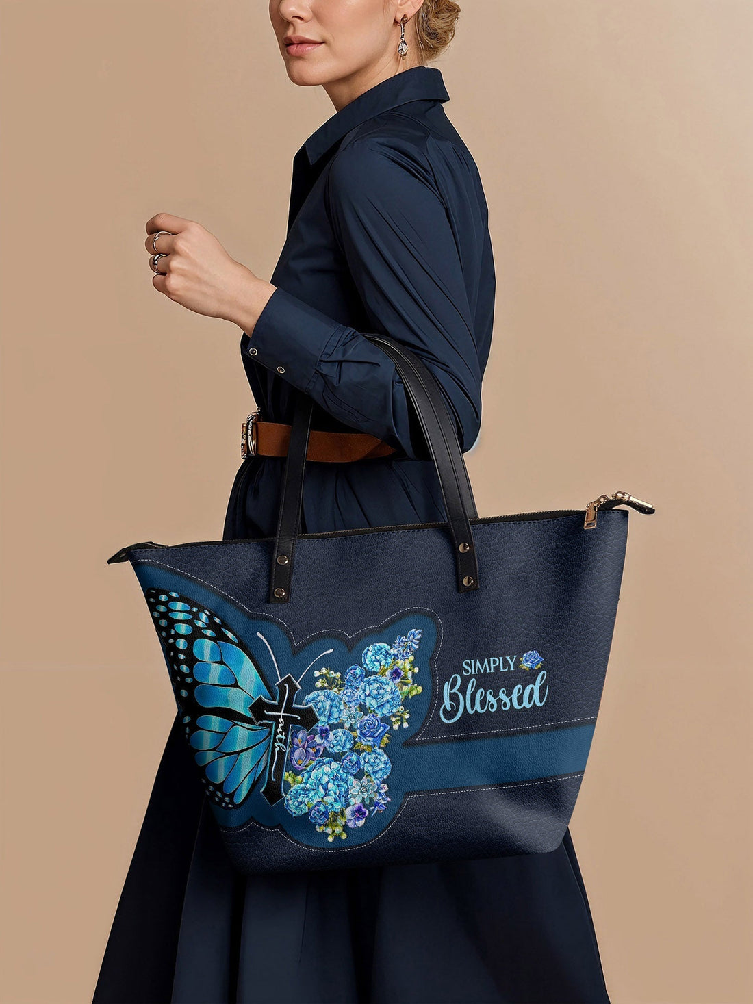 "Blessed" Leather Tote Bag – Christian apparel for women – Premium Vegan Leather