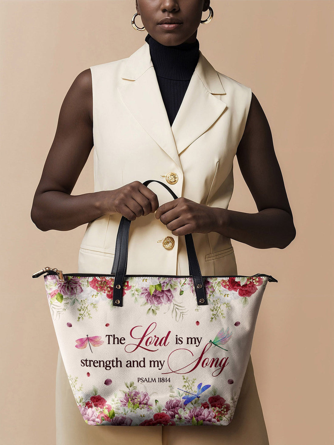 "Melody" - Psalm 118:14 Leather Tote Bag – Christian apparel for women – Premium Vegan Leather