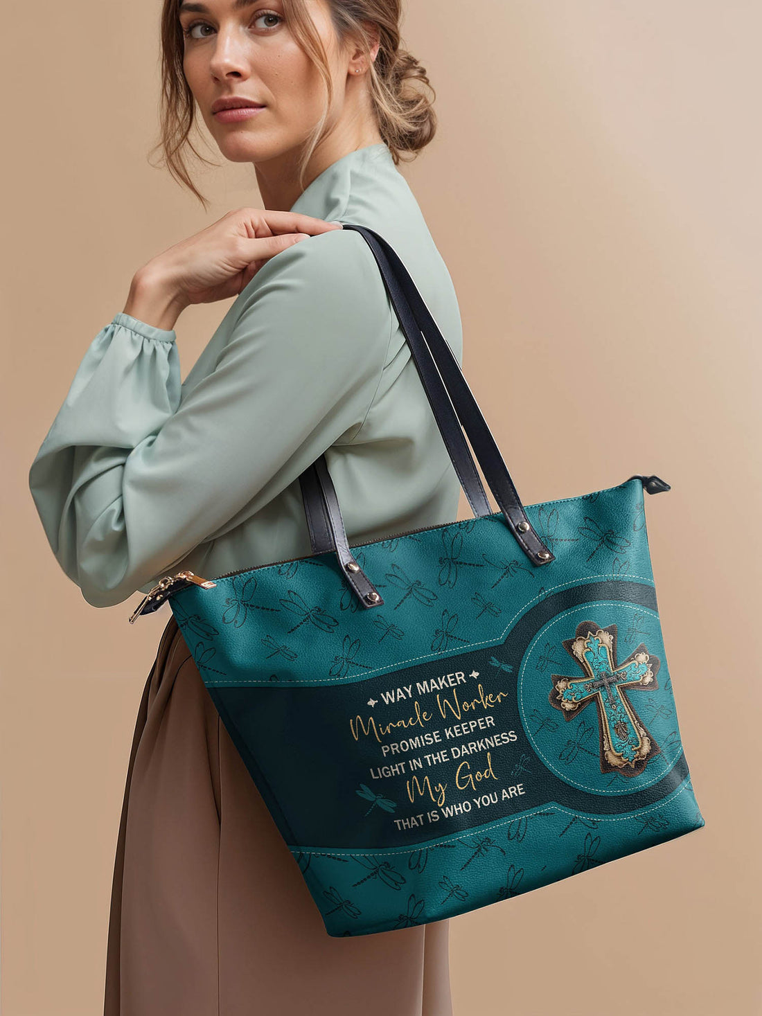 "Lighthouse" Leather Tote Bag – Christian apparel for women – Premium Vegan Leather